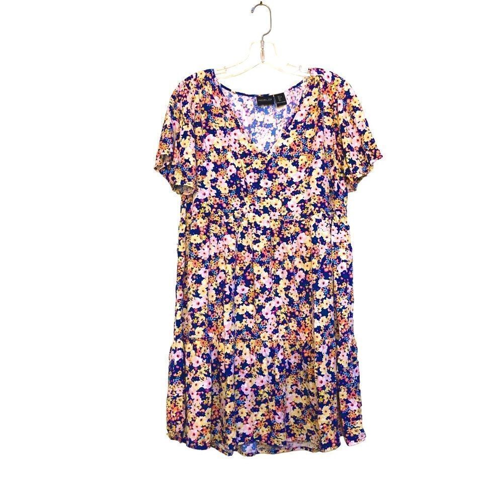 Rachel Zoe Floral Dress Flutter Sleeve V-Neck Tiered Baby Doll Altered Large
